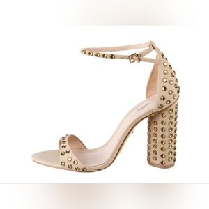 SCHUTZ Women's Marcelle Oyster Leather Suede High Block Heel Sandals Size 8.5